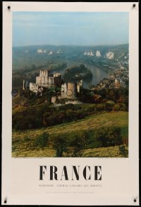 3j0767 FRENCH NATIONAL RAILROADS linen 24x38 French travel poster 1954 Chateau Gaillard landscape!