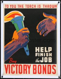 3j0827 BUY VICTORY BONDS linen 19x26 Canadian WWII war poster 1940s Joseph Ernest Sampson art, rare!