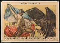 3j0516 SOUSCRIVEZ AU 4E EMPRUNT NATIONAL linen 30x45 French WWI war poster 1918 Faivre art, rare!