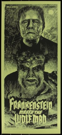 3k1554 FRANKENSTEIN MEETS THE WOLF MAN #16/100 16x36 art print 2014 Mondo, Elvisdead, variant ed.!