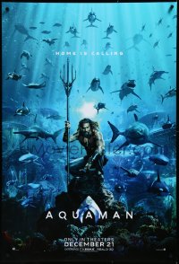 3m0747 AQUAMAN teaser DS 1sh 2018 DC, Jason Momoa in title role with great white sharks and more!