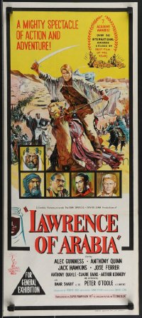 3m0178 LAWRENCE OF ARABIA Aust daybill 1963 David Lean classic, art of Peter O'Toole on camel!