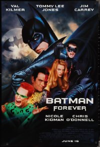 3m0763 BATMAN FOREVER advance DS 1sh 1995 Kilmer, Kidman, O'Donnell, Jones, Carrey, top cast!