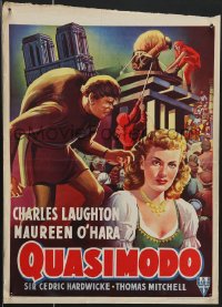 3m0286 HUNCHBACK OF NOTRE DAME Belgian R1950s Charles Laughton & Maureen O'Hara, different art!