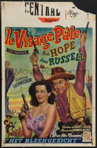 3m0291 PALEFACE Belgian 1950 art of Bob Hope & sexy Jane Russell both with pistols, ultra rare!