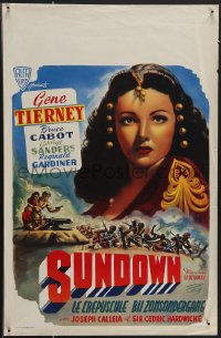 3m0297 SUNDOWN Belgian R1950s different art of super sexy Gene Tierney, World War II!