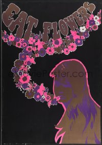 3m0151 EAT FLOWERS 20x29 Dutch commercial poster 1960s psychedelic Slabbers art of woman & flowers!