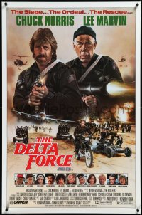 3m0803 DELTA FORCE 1sh 1986 cool art of Chuck Norris & Lee Marvin firing guns by S. Watts!