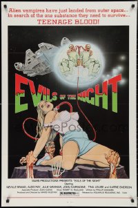 3m0811 EVILS OF THE NIGHT 1sh 1985 Tom Tierney art of sexy girl, ghouls need teenage blood!