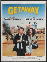 3m0265 GETAWAY French 16x21 R1985 different Raffin art of Steve McQueen & Ali McGraw, Peckinpah!