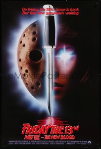 3m0828 FRIDAY THE 13th PART VII int'l 1sh 1988 slasher horror sequel, Jason's back, red taglines!