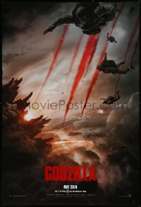 3m0837 GODZILLA teaser DS 1sh 2014 Bryan Cranston, soldiers parachuting over burning San Francisco!