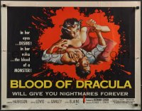 3m1137 BLOOD OF DRACULA 1/2sh 1957 cool horror art of female vampire Sandra Harrison attacking!