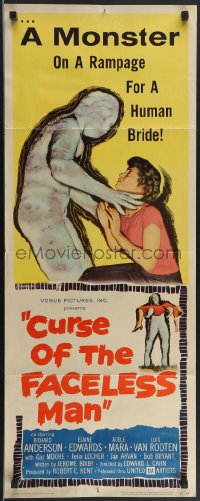 3m1079 CURSE OF THE FACELESS MAN insert 1958 volcano man of 2000 years ago stalks Earth to claim girl!