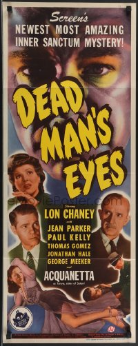 3m1081 DEAD MAN'S EYES insert 1944 Lon Chaney Jr., Jean Parker, his eyes lived to condemn his killer!