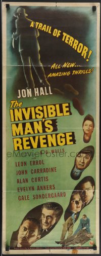 3m1099 INVISIBLE MAN'S REVENGE insert 1944 Jon Hall in title role, H.G. Wells, a trail of terror!