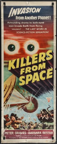 3m1101 KILLERS FROM SPACE insert 1954 bulb-eyed men invade Earth from flying saucers, cool art!