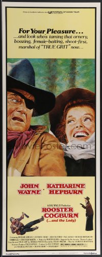 3m1114 ROOSTER COGBURN insert 1975 great art of John Wayne with eyepatch & Katharine Hepburn!