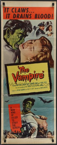 3m1129 VAMPIRE insert 1957 John Beal, it claws, it drains blood, cool art of monster & victim!