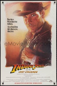 3m0867 INDIANA JONES & THE LAST CRUSADE advance 1sh 1989 Struzan art of Ford on white background!