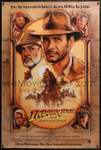 3m0866 INDIANA JONES & THE LAST CRUSADE advance 1sh 1989 Ford/Connery over a brown background by Drew