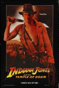 3m0869 INDIANA JONES & THE TEMPLE OF DOOM teaser 1sh 1984 Harrison Ford with machete, trust him!