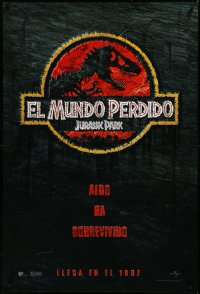 3m0878 JURASSIC PARK 2 int'l Spanish language teaser 1sh 1997 Spielberg, classic logo with T-Rex!