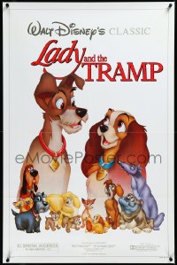 3m0882 LADY & THE TRAMP 1sh R1986 Walt Disney romantic canine dog classic cartoon, great cast image!