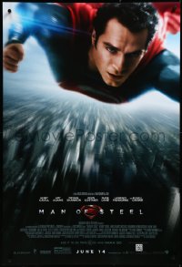 3m0910 MAN OF STEEL advance DS 1sh 2013 Henry Cavill in the title role as Superman flying!