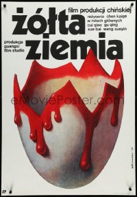 3m0242 YELLOW EARTH Polish 26x38 1986 creepy Wieslaw Walkuski art of bloody egg shell!