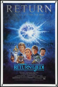 3m0951 RETURN OF THE JEDI studio style 1sh R1985 George Lucas classic, Mark Hamill, Ford, Tom Jung art!