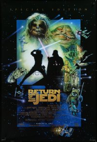 3m0950 RETURN OF THE JEDI style E advance 1sh R1997 George Lucas classic, cool montage art by Drew Struzan!