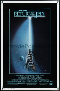 3m0953 RETURN OF THE JEDI 1sh 1983 George Lucas, art of hands holding lightsaber by Reamer!