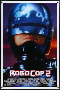 3m0959 ROBOCOP 2 DS 1sh 1990 great close up of cyborg policeman Peter Weller, sci-fi sequel!