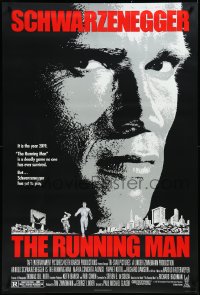 3m0965 RUNNING MAN 1sh 1987 huge close up headshot of Arnold Schwarzenegger in the year 2019!