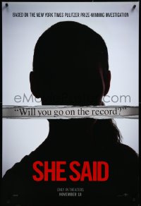 3m0975 SHE SAID teaser DS 1sh 2022 MeToo movement, Carey Mulligan, will you go on the record?