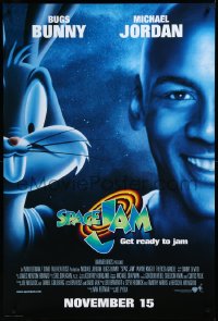 3m0988 SPACE JAM advance DS 1sh 1996 cool dark image of Michael Jordan & Bugs Bunny in outer space!