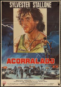 3m0381 FIRST BLOOD Spanish 1982 completely different artwork of Sylvester Stallone as John Rambo!