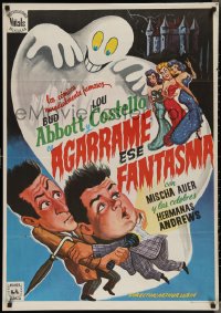 3m0386 HOLD THAT GHOST Spanish R1975 completely different art of scared Bud Abbott & Lou Costello!