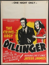 3m0086 DILLINGER 21x28 special poster R1940s bullets & blondes, 1 night only, Central Show printing!