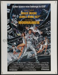 3m0096 MOONRAKER 21x27 special poster 1979 art of Roger Moore as Bond & Lois Chiles in space by Goozee!