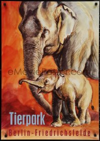 3m0135 TIERPARK BERLIN 24x33 German special poster 2002 art of Asian elephant and baby!