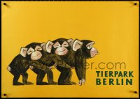 3m0116 TIERPARK BERLIN 23x32 East German special poster 1981 wonderful art of three chimpanzees!