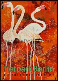 3m0134 TIERPARK BERLIN 23x33 East German special poster 1972 cool Ursula Franke art of flamingos!