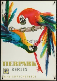 3m0117 TIERPARK BERLIN 23x33 East German special poster 1971 Dorck art, two colorful parrots!