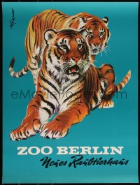 3m0141 ZOO BERLIN 21x28 German special poster 1980s wonderful artwork of two tigers, ultra rare!