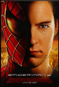 3m0991 SPIDER-MAN 2 advance DS 1sh 2004 great close-up image of Tobey Maguire in the title role!