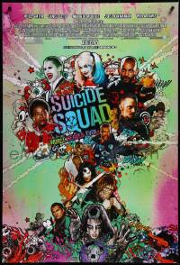 3m1015 SUICIDE SQUAD advance DS 1sh 2016 Smith, Leto as the Joker, Robbie, Kinnaman, cool art!