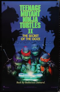 3m1020 TEENAGE MUTANT NINJA TURTLES II teaser DS 25x39 1sh 1991 Secret of the Ooze, borderless design!