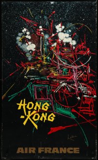3m0052 AIR FRANCE HONG KONG 24x40 French travel poster 1969 colorful abstract Georges Mathieu art!